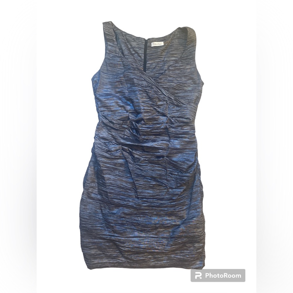 Calvin Klein sleeveless ruched stretch grey cocktail dress